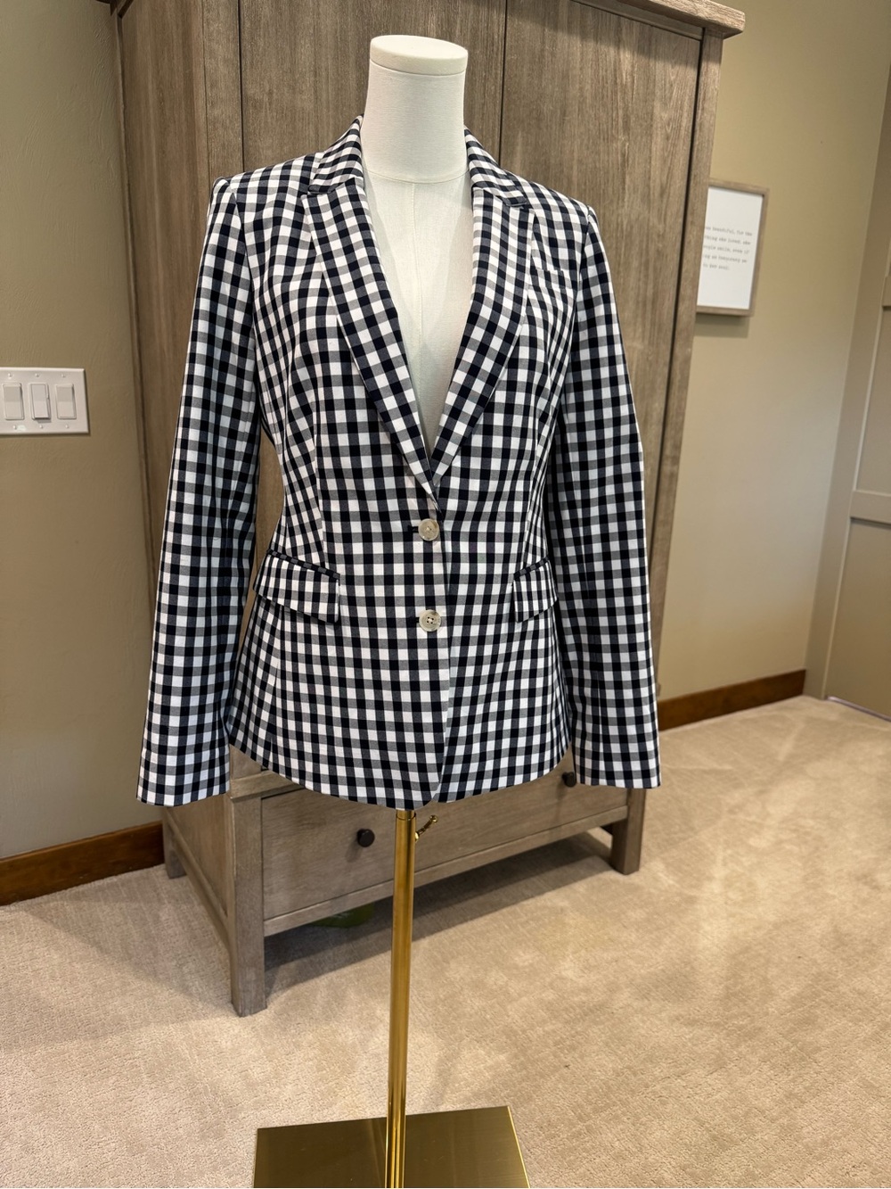 Banana Republic Classic Navy & White Gingham Check Blazer